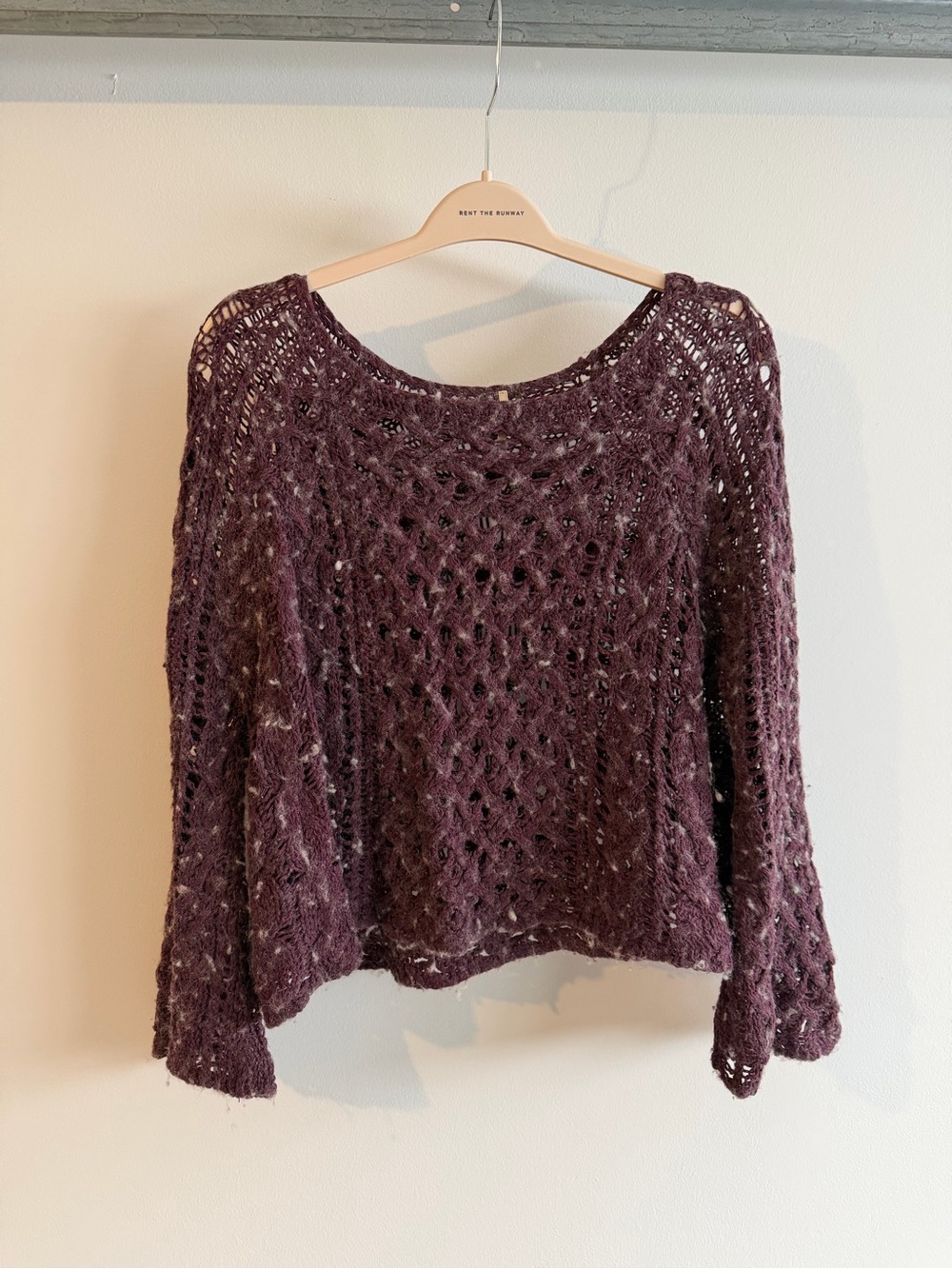 Free People Open-Knit Sweater in Plum
